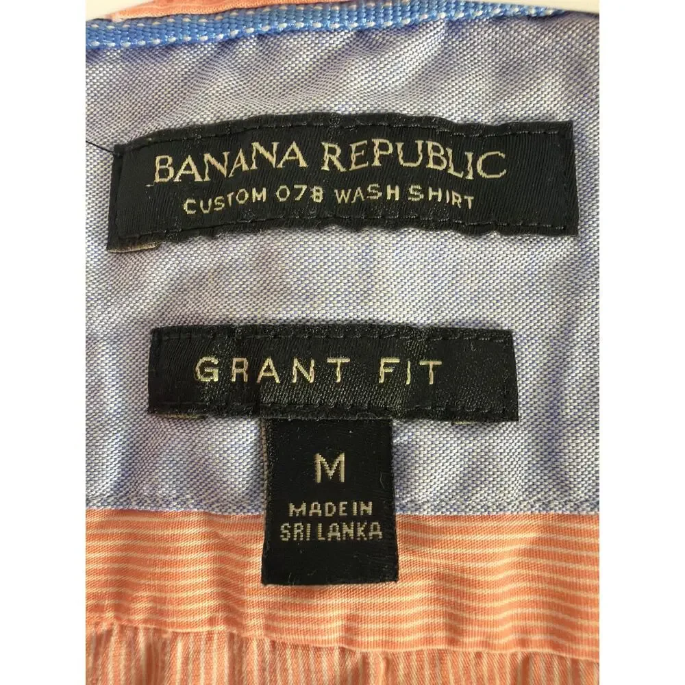Banana Republic Men Size Medium Grant Fit Light Coral Pink Striped Dress Shirt